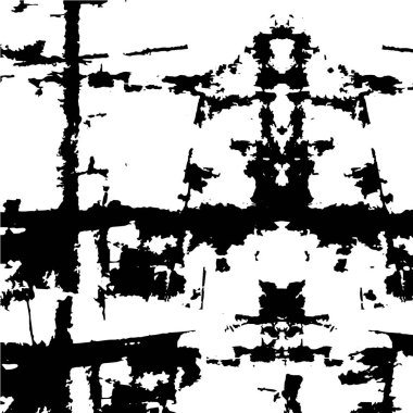Grunge üst üste biniyor. Soyut siyah-beyaz vektör arkaplanı. Çatlak, leke ve noktalarda kirli desenli tek renkli klasik yüzey. Karanlık korku tarzında eski bir duvar.