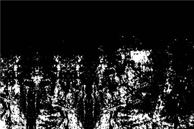 Grunge üst üste biniyor. Soyut siyah-beyaz vektör arkaplanı. Çatlak, leke ve noktalarda kirli desenli tek renkli klasik yüzey. Karanlık korku tarzında eski bir duvar.