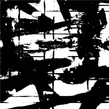 Grunge üst üste biniyor. Soyut siyah-beyaz vektör arkaplanı. Çatlak, leke ve noktalarda kirli desenli tek renkli klasik yüzey. Karanlık korku tarzında eski bir duvar.