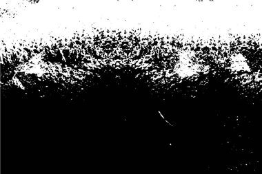 Grunge üst üste biniyor. Soyut siyah-beyaz vektör arkaplanı. Çatlak, leke ve noktalarda kirli desenli tek renkli klasik yüzey. Karanlık korku tarzında eski bir duvar.