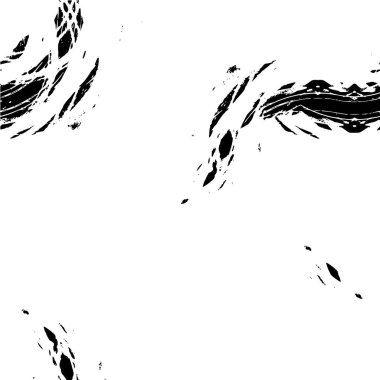 Siyah beyaz lekelerle yapılmış kaba bir poster. Dağınık sanatla kaplı 