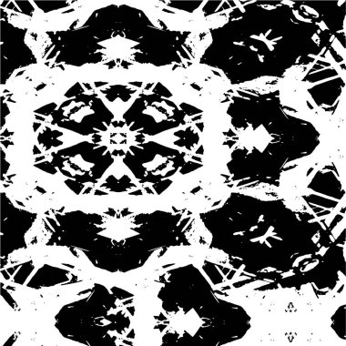 Grunge siyah beyaz desen. Monokrom parçacıkları soyut doku. Çatlakların, sürtünmelerin, çiplerin, lekelerin, mürekkep lekelerinin, çizgilerin geçmişi. Koyu tasarım arka plan yüzeyi.