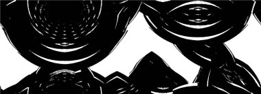 Vektör grunge dokusu. Siyah beyaz arka plan. Soyut monokrom resim koyu tonlarda solmuş bir efekt içerir