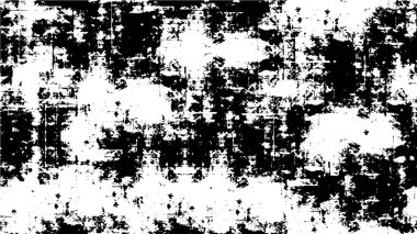 Grunge üst üste biniyor. Soyut siyah-beyaz vektör arkaplanı. Çatlak, leke ve noktalarda kirli desenli tek renkli klasik yüzey. Karanlık korku tarzında eski bir duvar.