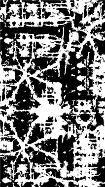 Grunge üst üste biniyor. Soyut siyah-beyaz vektör arkaplanı. Çatlak, leke ve noktalarda kirli desenli tek renkli klasik yüzey. Karanlık korku tarzında eski bir duvar.