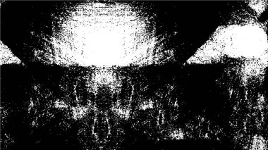Grunge üst üste biniyor. Soyut siyah-beyaz vektör arkaplanı. Çatlak, leke ve noktalarda kirli desenli tek renkli klasik yüzey. Karanlık korku tarzında eski bir duvar.