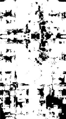 Grunge üst üste biniyor. Soyut siyah-beyaz vektör arkaplanı. Çatlak, leke ve noktalarda kirli desenli tek renkli klasik yüzey. Karanlık korku tarzında eski bir duvar.