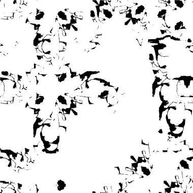 Grunge üst üste biniyor. Soyut siyah-beyaz vektör arkaplanı. Çatlak, leke ve noktalarda kirli desenli tek renkli klasik yüzey. Karanlık korku tarzında eski bir duvar.