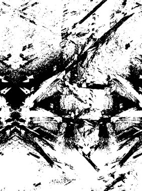 Grunge üst üste biniyor. Soyut siyah-beyaz vektör arkaplanı. Çatlak, leke ve noktalarda kirli desenli tek renkli klasik yüzey. Karanlık korku tarzında eski bir duvar.