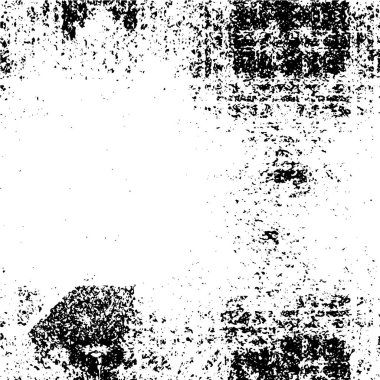 Grunge üst üste biniyor. Soyut siyah-beyaz vektör arkaplanı. Çatlak, leke ve noktalarda kirli desenli tek renkli klasik yüzey. Karanlık korku tarzında eski bir duvar.