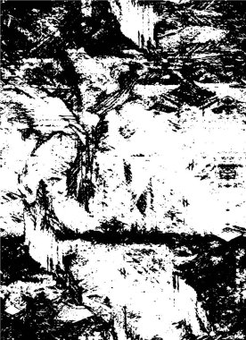 Grunge üst üste biniyor. Soyut siyah-beyaz vektör arkaplanı. Çatlak, leke ve noktalarda kirli desenli tek renkli klasik yüzey. Karanlık korku tarzında eski bir duvar.