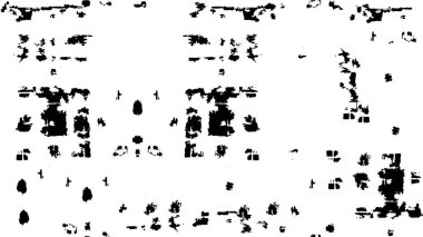 Grunge üst üste biniyor. Soyut siyah-beyaz vektör arkaplanı. Çatlak, leke ve noktalarda kirli desenli tek renkli klasik yüzey. Karanlık korku tarzında eski bir duvar.