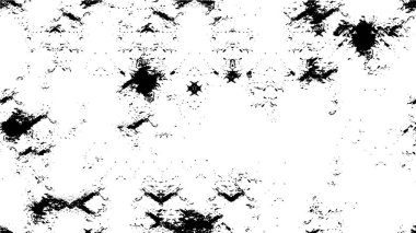 Grunge üst üste biniyor. Soyut siyah-beyaz vektör arkaplanı. Çatlak, leke ve noktalarda kirli desenli tek renkli klasik yüzey. Karanlık korku tarzında eski bir duvar.