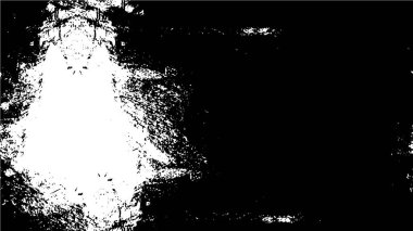 Grunge üst üste biniyor. Soyut siyah-beyaz vektör arkaplanı. Çatlak, leke ve noktalarda kirli desenli tek renkli klasik yüzey. Karanlık korku tarzında eski bir duvar.