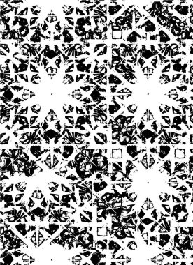 Grunge üst üste biniyor. Soyut siyah-beyaz vektör arkaplanı. Çatlak, leke ve noktalarda kirli desenli tek renkli klasik yüzey. Karanlık korku tarzında eski bir duvar.