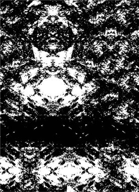 Grunge üst üste biniyor. Soyut siyah-beyaz vektör arkaplanı. Çatlak, leke ve noktalarda kirli desenli tek renkli klasik yüzey. Karanlık korku tarzında eski bir duvar.