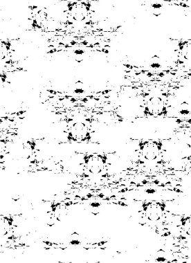 Grunge üst üste biniyor. Soyut siyah-beyaz vektör arkaplanı. Çatlak, leke ve noktalarda kirli desenli tek renkli klasik yüzey. Karanlık korku tarzında eski bir duvar.