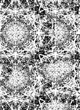 Grunge üst üste biniyor. Soyut siyah-beyaz vektör arkaplanı. Çatlak, leke ve noktalarda kirli desenli tek renkli klasik yüzey. Karanlık korku tarzında eski bir duvar.