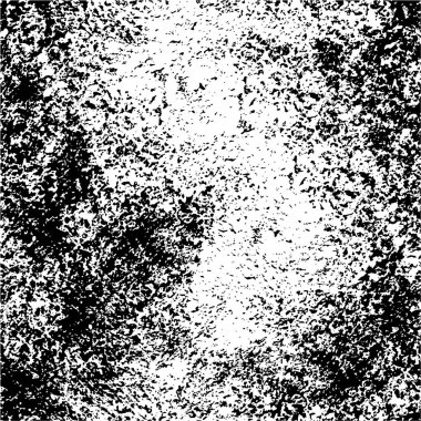 Grunge üst üste biniyor. Soyut siyah-beyaz vektör arkaplanı. Çatlak, leke ve noktalarda kirli desenli tek renkli klasik yüzey. Karanlık korku tarzında eski bir duvar.