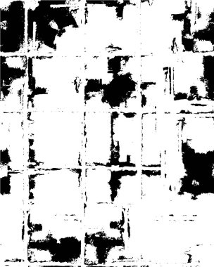 Grunge üst üste biniyor. Soyut siyah-beyaz vektör arkaplanı. Çatlak, leke ve noktalarda kirli desenli tek renkli klasik yüzey. Karanlık korku tarzında eski bir duvar.