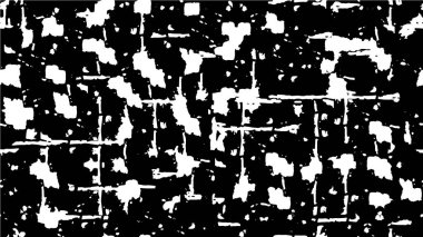 Grunge üst üste biniyor. Soyut siyah-beyaz vektör arkaplanı. Çatlak, leke ve noktalarda kirli desenli tek renkli klasik yüzey. Karanlık korku tarzında eski bir duvar.