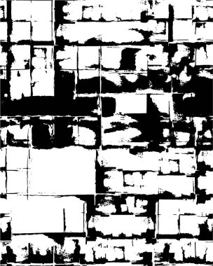 Grunge üst üste biniyor. Soyut siyah-beyaz vektör arkaplanı. Çatlak, leke ve noktalarda kirli desenli tek renkli klasik yüzey. Karanlık korku tarzında eski bir duvar.