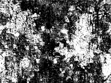 Grunge üst üste biniyor. Soyut siyah-beyaz vektör arkaplanı. Çatlak, leke ve noktalarda kirli desenli tek renkli klasik yüzey. Karanlık korku tarzında eski bir duvar.