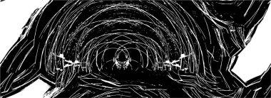 Grunge üst üste biniyor. Soyut siyah-beyaz vektör arkaplanı. Çatlak, leke ve noktalarda kirli desenli tek renkli klasik yüzey. Karanlık korku tarzında eski bir duvar.