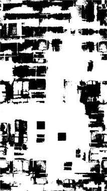 Grunge üst üste biniyor. Soyut siyah-beyaz vektör arkaplanı. Çatlak, leke ve noktalarda kirli desenli tek renkli klasik yüzey. Karanlık korku tarzında eski bir duvar.