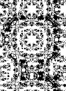 Grunge üst üste biniyor. Soyut siyah-beyaz vektör arkaplanı. Çatlak, leke ve noktalarda kirli desenli tek renkli klasik yüzey. Karanlık korku tarzında eski bir duvar.