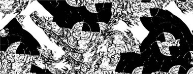 Grunge üst üste biniyor. Soyut siyah-beyaz vektör arkaplanı. Çatlak, leke ve noktalarda kirli desenli tek renkli klasik yüzey. Karanlık korku tarzında eski bir duvar.