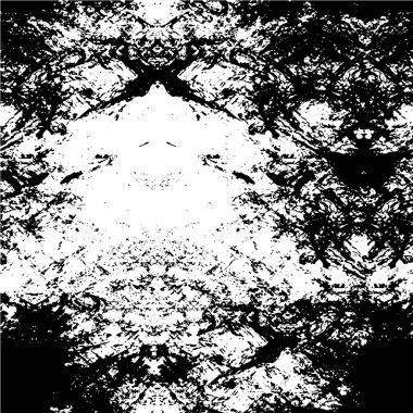 Grunge üst üste biniyor. Soyut siyah-beyaz vektör arkaplanı. Çatlak, leke ve noktalarda kirli desenli tek renkli klasik yüzey. Karanlık korku tarzında eski bir duvar.