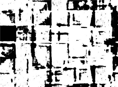 Grunge üst üste biniyor. Soyut siyah-beyaz vektör arkaplanı. Çatlak, leke ve noktalarda kirli desenli tek renkli klasik yüzey. Karanlık korku tarzında eski bir duvar.