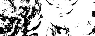 Grunge üst üste biniyor. Soyut siyah-beyaz vektör arkaplanı. Çatlak, leke ve noktalarda kirli desenli tek renkli klasik yüzey. Karanlık korku tarzında eski bir duvar.
