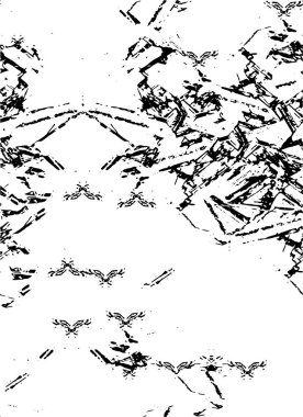 Grunge üst üste biniyor. Soyut siyah-beyaz vektör arkaplanı. Çatlak, leke ve noktalarda kirli desenli tek renkli klasik yüzey. Karanlık korku tarzında eski bir duvar.