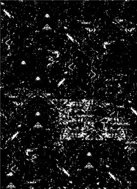 Grunge üst üste biniyor. Soyut siyah-beyaz vektör arkaplanı. Çatlak, leke ve noktalarda kirli desenli tek renkli klasik yüzey. Karanlık korku tarzında eski bir duvar.