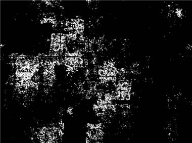 Grunge üst üste biniyor. Soyut siyah-beyaz vektör arkaplanı. Çatlak, leke ve noktalarda kirli desenli tek renkli klasik yüzey. Karanlık korku tarzında eski bir duvar.