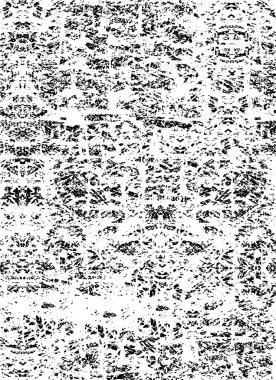 Grunge üst üste biniyor. Soyut siyah-beyaz vektör arkaplanı. Çatlak, leke ve noktalarda kirli desenli tek renkli klasik yüzey. Karanlık korku tarzında eski bir duvar.