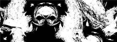 Grunge üst üste biniyor. Soyut siyah-beyaz vektör arkaplanı. Çatlak, leke ve noktalarda kirli desenli tek renkli klasik yüzey. Karanlık korku tarzında eski bir duvar.