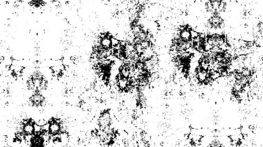 Grunge üst üste biniyor. Soyut siyah-beyaz vektör arkaplanı. Çatlak, leke ve noktalarda kirli desenli tek renkli klasik yüzey. Karanlık korku tarzında eski bir duvar.