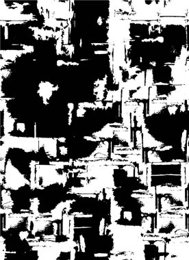 Grunge üst üste biniyor. Soyut siyah-beyaz vektör arkaplanı. Çatlak, leke ve noktalarda kirli desenli tek renkli klasik yüzey. Karanlık korku tarzında eski bir duvar.