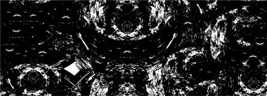 Grunge üst üste biniyor. Soyut siyah-beyaz vektör arkaplanı. Çatlak, leke ve noktalarda kirli desenli tek renkli klasik yüzey. Karanlık korku tarzında eski bir duvar.