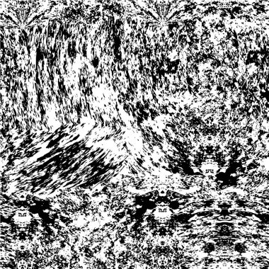 Grunge üst üste biniyor. Soyut siyah-beyaz vektör arkaplanı. Çatlak, leke ve noktalarda kirli desenli tek renkli klasik yüzey. Karanlık korku tarzında eski bir duvar.