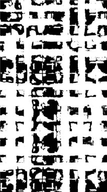 Grunge üst üste biniyor. Soyut siyah-beyaz vektör arkaplanı. Çatlak, leke ve noktalarda kirli desenli tek renkli klasik yüzey. Karanlık korku tarzında eski bir duvar.