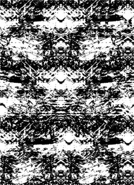 Grunge üst üste biniyor. Soyut siyah-beyaz vektör arkaplanı. Çatlak, leke ve noktalarda kirli desenli tek renkli klasik yüzey. Karanlık korku tarzında eski bir duvar.