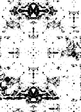 Grunge üst üste biniyor. Soyut siyah-beyaz vektör arkaplanı. Çatlak, leke ve noktalarda kirli desenli tek renkli klasik yüzey. Karanlık korku tarzında eski bir duvar.