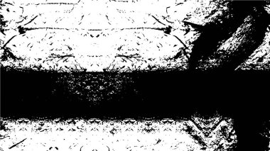 Grunge üst üste biniyor. Soyut siyah-beyaz vektör arkaplanı. Çatlaklarda, noktalarda, noktalarda kirli desenli tek renkli vintage yüzey. 