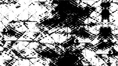 Grunge üst üste biniyor. Soyut siyah-beyaz vektör arkaplanı. Çatlaklarda, noktalarda, noktalarda kirli desenli tek renkli vintage yüzey. 