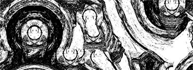 siyah ve beyaz çizikler. Beton yüzeyde sıkıntılı boya