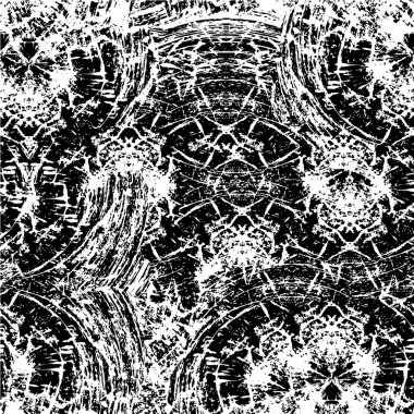 Grunge üst üste biniyor. Soyut siyah-beyaz vektör arkaplanı. Çatlak, leke ve noktalarda kirli desenli tek renkli klasik yüzey. Karanlık korku tarzında eski bir duvar.